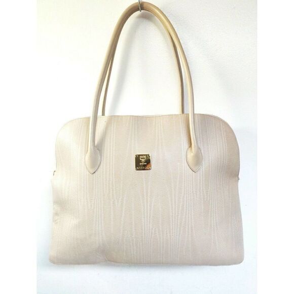 MCM Handbags - XL MCM MUNCHEN D8848 TEXTURED IVORY GENUINE LEATHER TOTE SHOULDER BAG HANDBAG